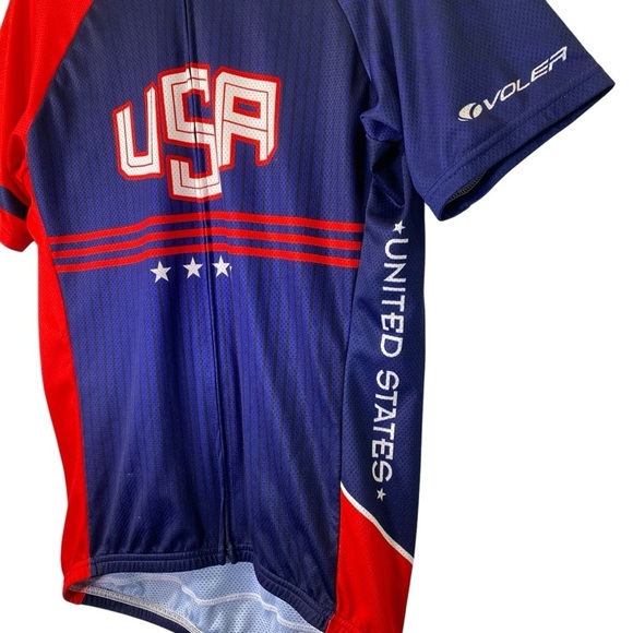 VOLER Men's size M/L USA Cycling Jersey Full zip short sleeves - Red and Blue - Picture 5 of 8